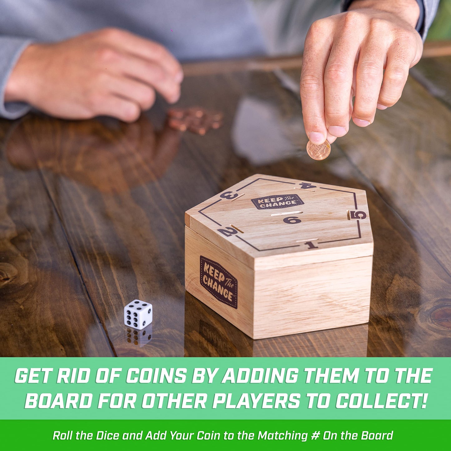 Gosports Keep The Change - Tabletop Coin Drop Dice Game For Kids & Adults, Includes 2 Dice And Game Rules