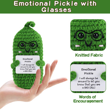 Hoedia Emotional Support Pickle With Glasses: Cucumber Crochet Dolls Friend Birthday Gifts For Women Men Coworkers Student - Che