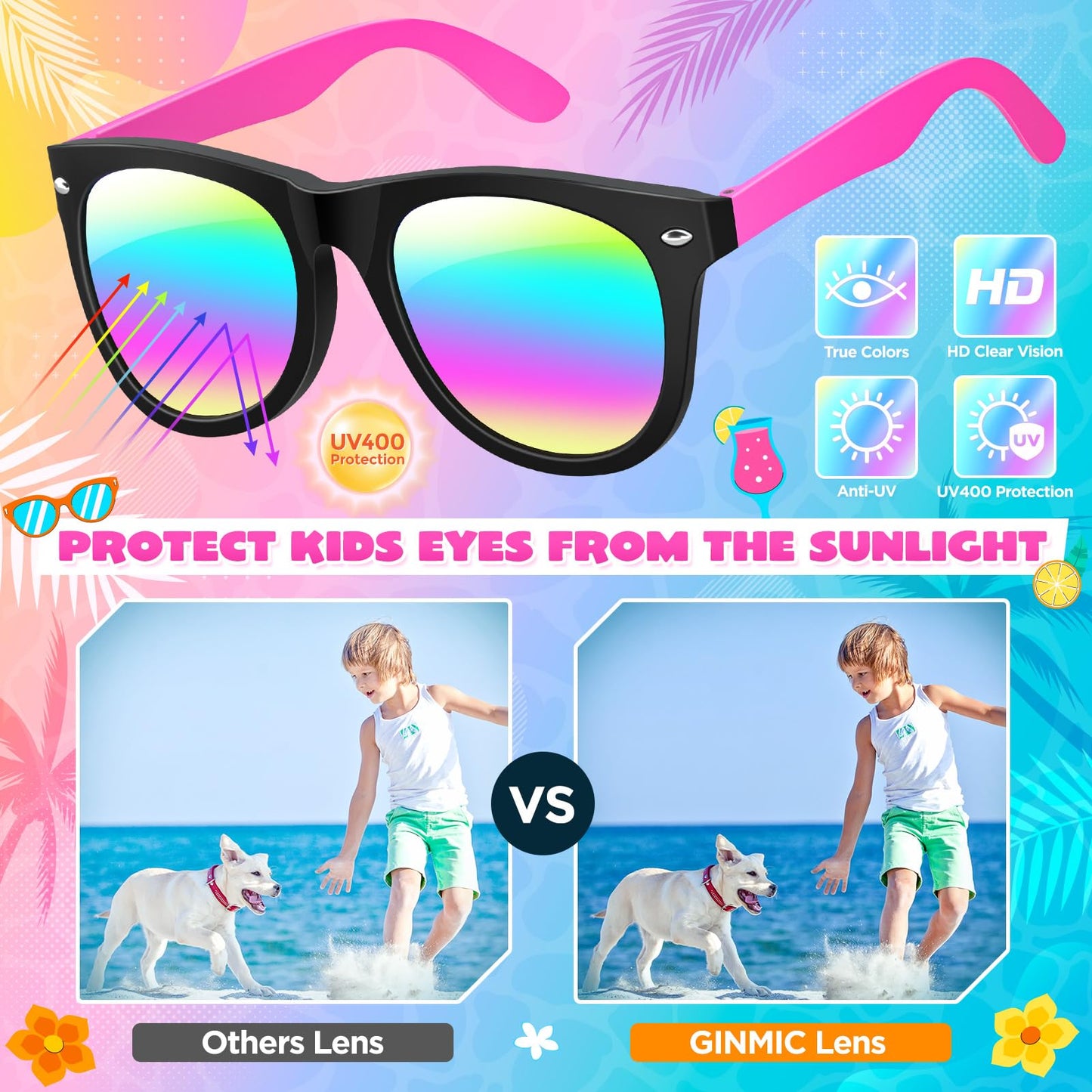 Kids Sunglasses Party Favors, 24Pack Neon Sunglasses with UV400 Protection in Bulk for Kids, Boys and Girls, Great Gift for Birt