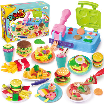 HASAYAQI Kitchen Creations Play Food Modeling Dough Toys,21 Play Kitchen Accessories,Color Dough Set for Kids Ages 4-8, 5 Colors