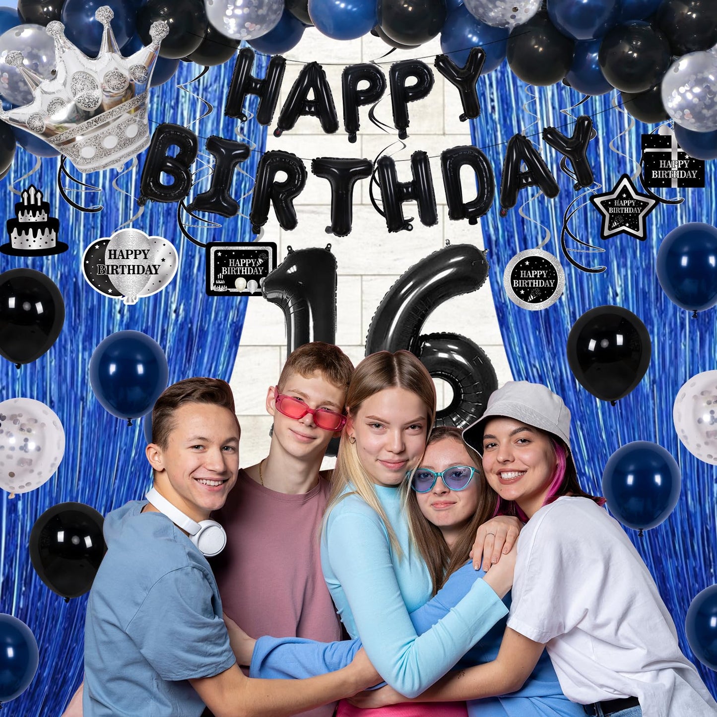 16Th Birthday Decorations For Boys, 73Pcs Blue Black Happy 16Th Birthday Balloons For Girls, 16 Years Old Bday Party Supplies Wi