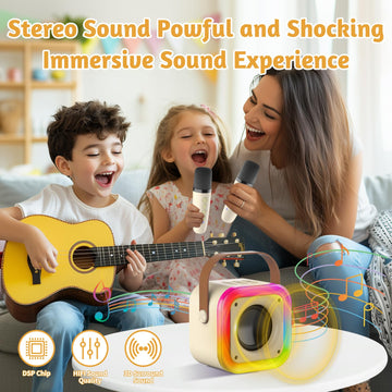 Mini Karaoke Machine For Kids, Bluetooth Karaoke Speaker With 2 Wireless Microphones And Led Lights For Kids And Adults, Birthda