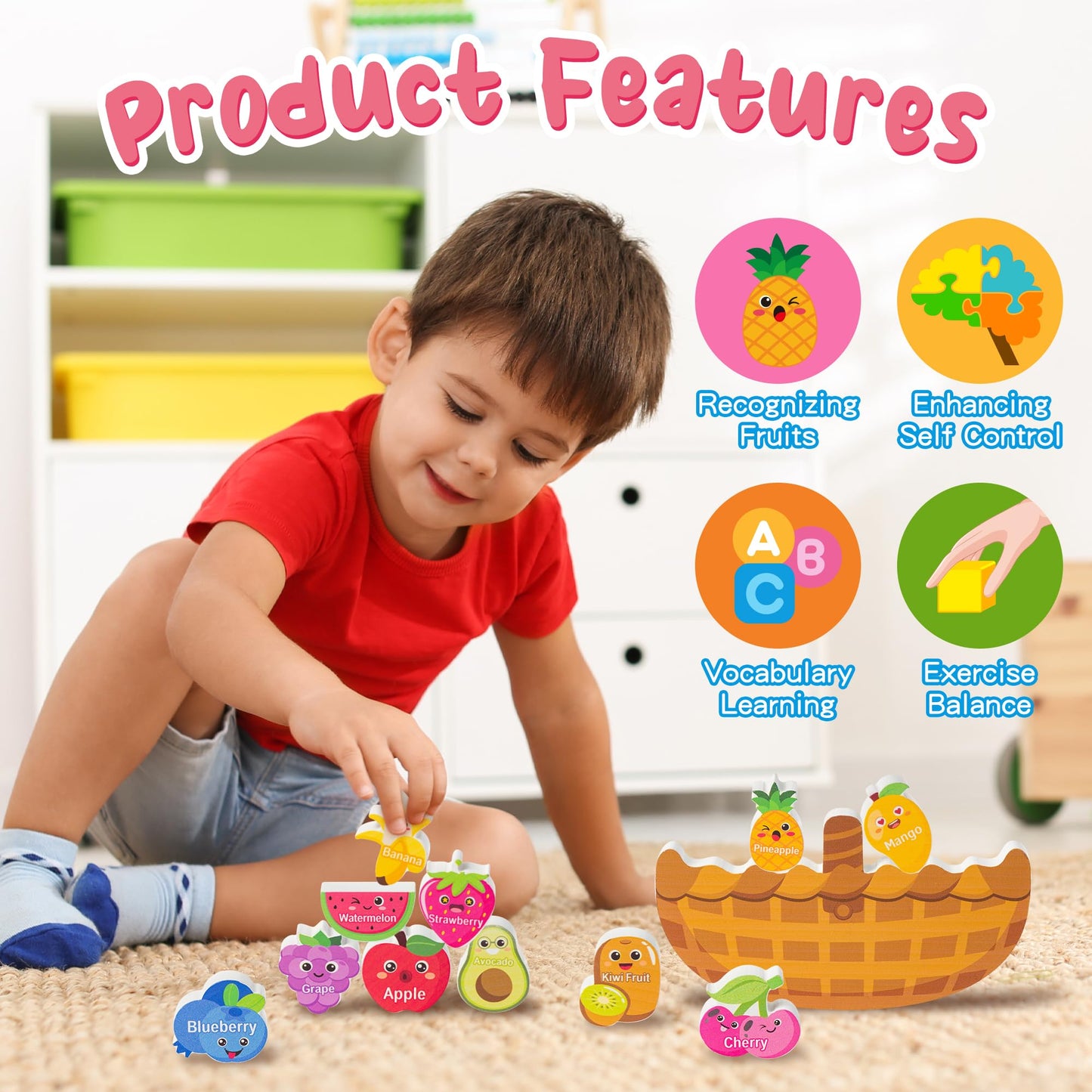 FoszaSzept Wooden Stacking Toys, Animal Wooden Balance Stacking Toys with Drawstring Bag, Montessori Balance Competition Storage