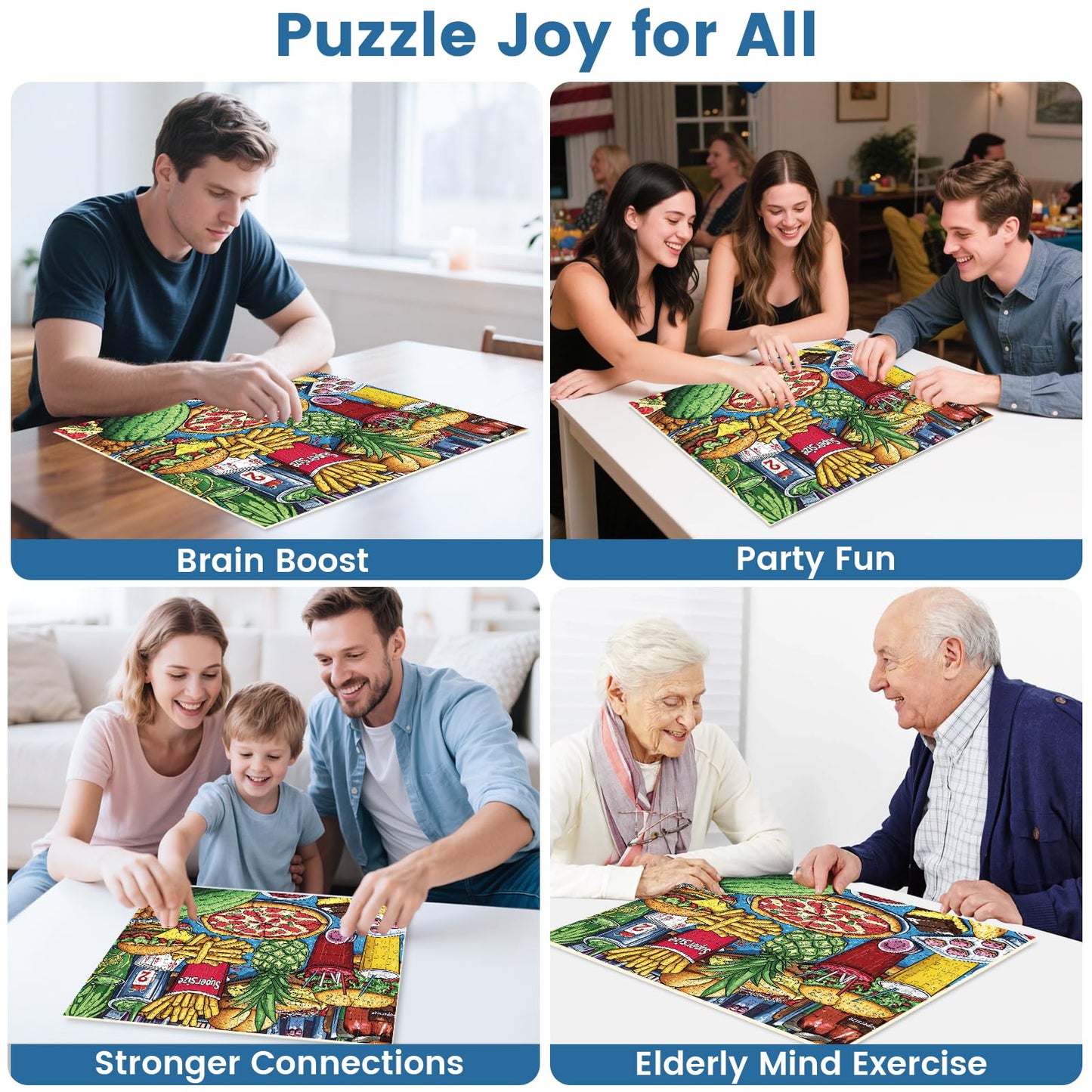300 Piece Puzzle for mature-themeds Hamburger Puzzle for Kids mature-themeds Seniors Large Piece Fun Cartoon Food Jigsaw Puzzles for Kids Ages 8-10 10-12 Challenging Family Game Gift for Friends Men Women 20.5*15 In