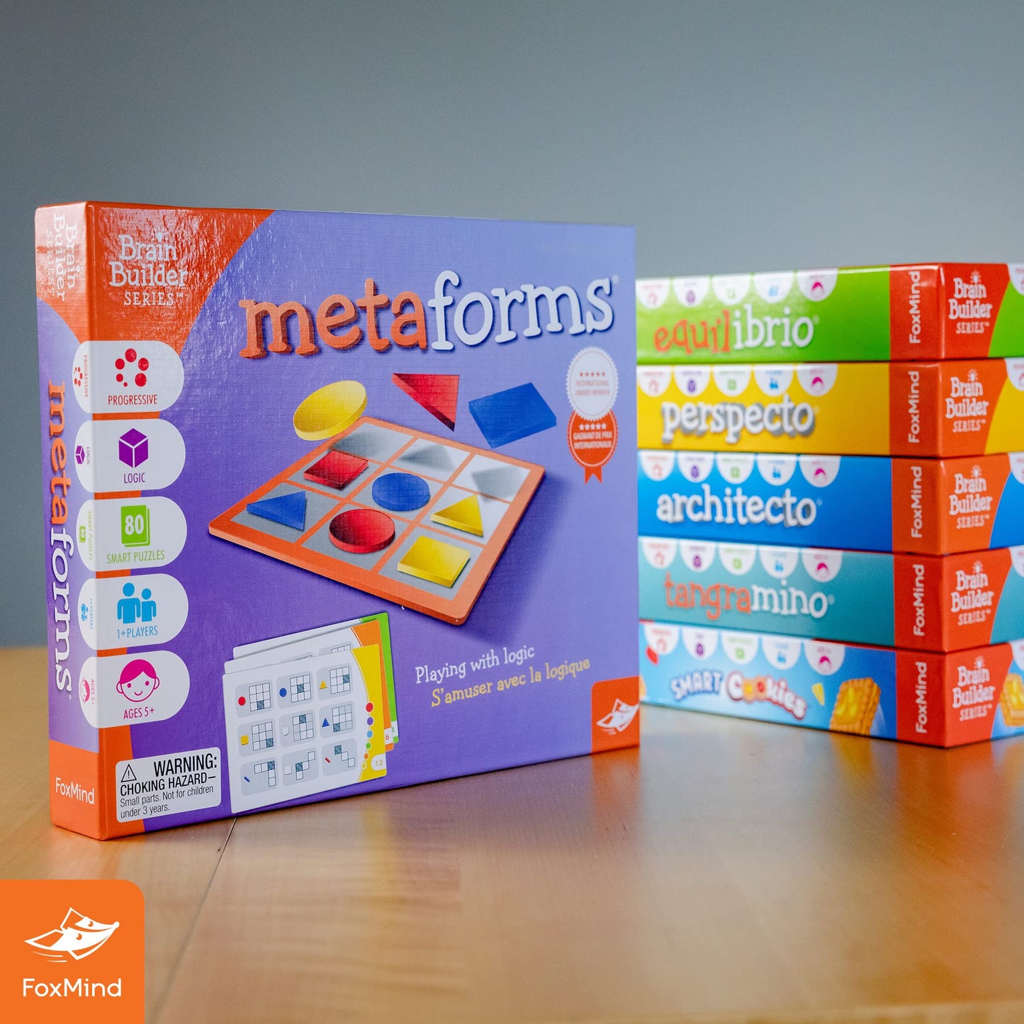 FoxMind MetaForms Puzzle Game - 80 Smart Puzzles, 6 Complexity Levels, STEM Skills, Ages 5+, Blue, Model FOX-MFLB