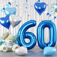 Biapian 40 Inch Blue Number 60 Balloons, 8Pcs Large Foil Number 6 & 0 Balloons With 18'' Blue Silver Heart Shape Balloon For 60T