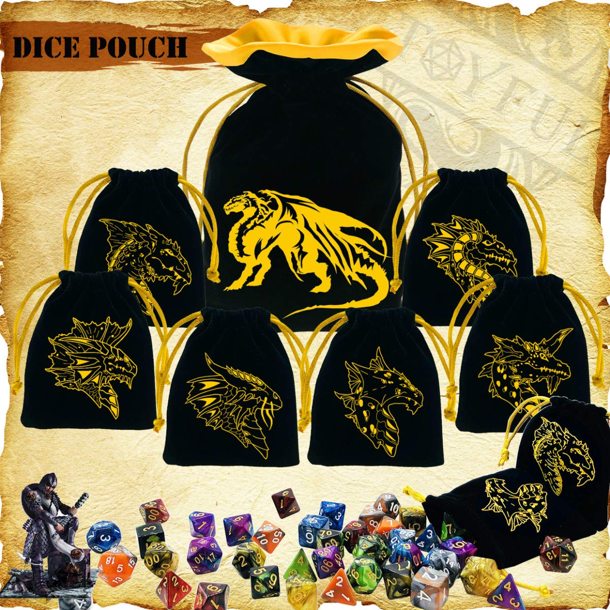 TOYFUL 6 Sets Double-Colors DND Dice Polyhedral Dungeons and Dragons DND RPG MTG Table Game Dice Bulk with Seven Free Drawstring