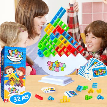 Clapet 32 Pcs Tetra Tower Stacking Game, Fun Balance Building Blocks Board Games For Kids Adults Family Party, Toys Gifts For Bo