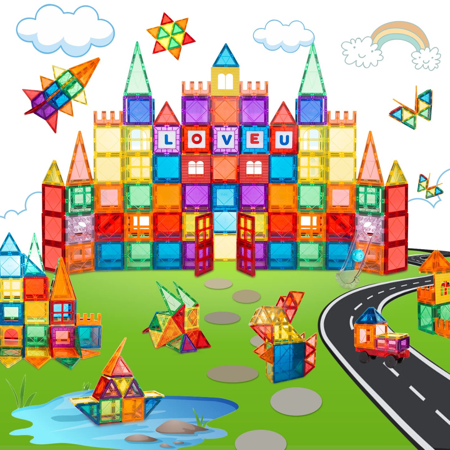 Magnetic Tiles 85 Pcs Magnetic Blocks For Kids, 3D Magnetic Building Blocks, Magnetic Stacking Toys Construction Kit,Stem Toys For Toddlers Children Boys Girls Ages 3 4 5 6 7 8+ Year Old