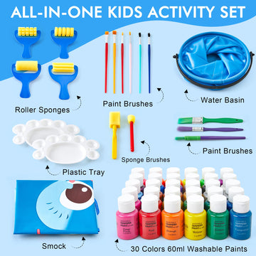 Tempera Paint, Shuttle Art 30 Colors Washable Paint for Kids, 2oz/60ml Bottle, Non-toxic Finger Paints for Toddlers with Glitter