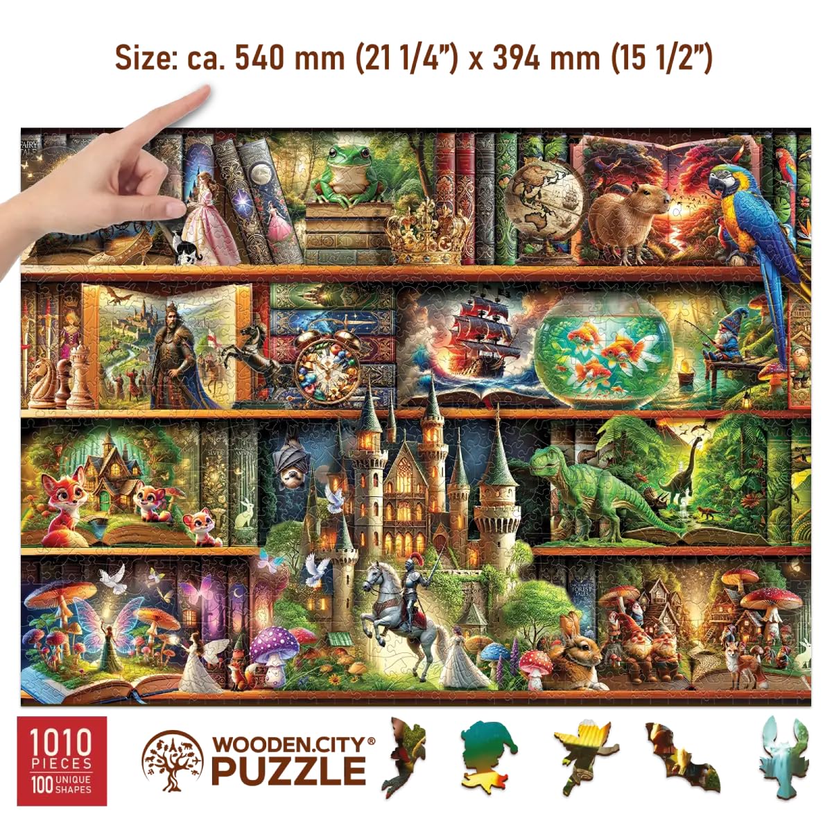 WOODEN.CITY Wooden Puzzles for mature-themeds 1000 Pieces - Stories on Every Shelf - Bookshelves Scene | Made in EU | Gift for Book Lovers | Size 21 25 x 15 5 in