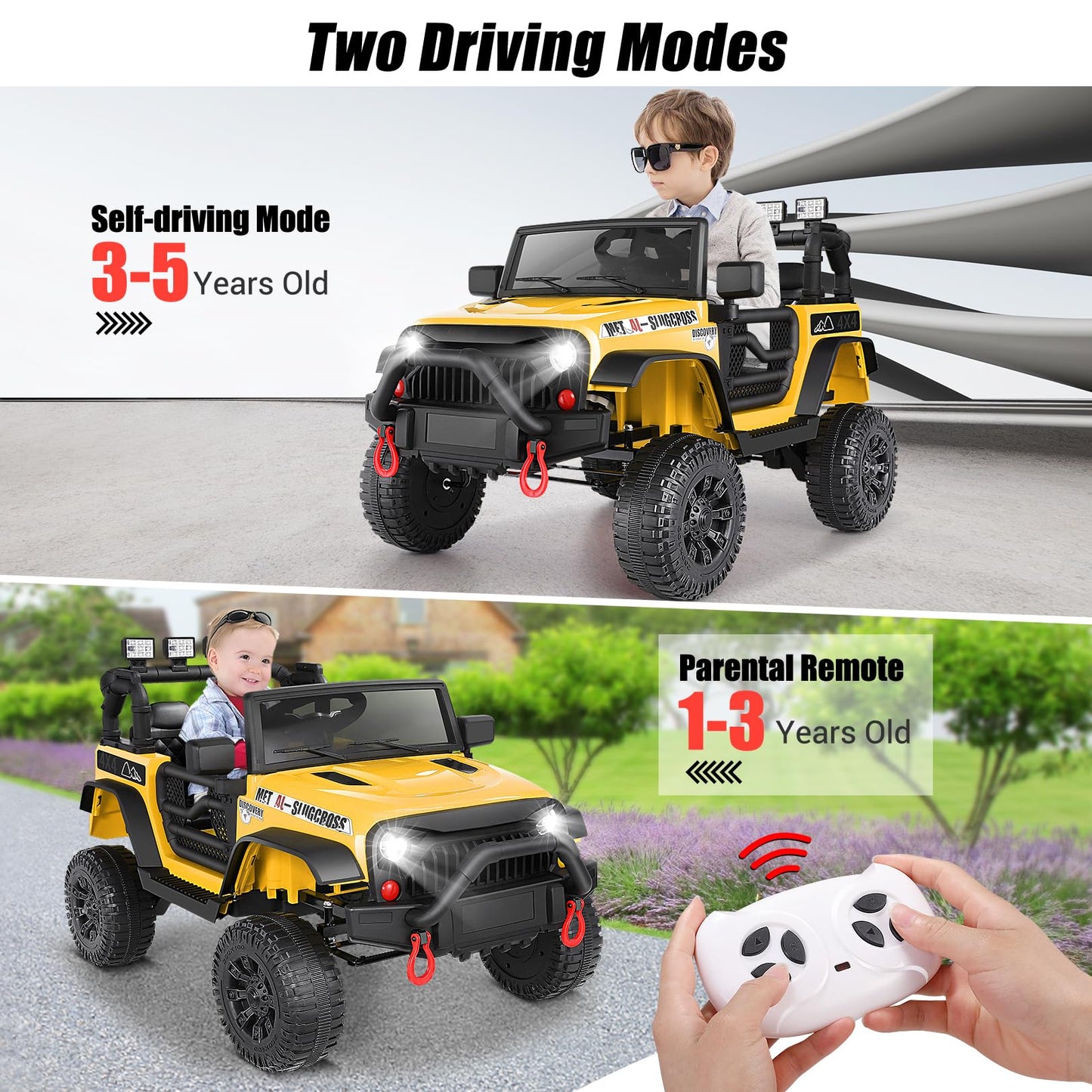 Hikole Battery Operated Car For Kids With Parent Remote Control, 12V Electric Ride On Cars W/Led Lights, Wireless Music, Safety