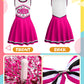 Jenpen Cheerleader Costume Cheerleading Outfit Dress Cheer Uniform With Bow Halloween Dress Up Gifts(3-5 Years,Rose Red)