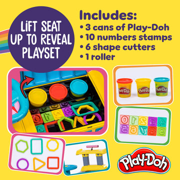 Play-Doh Activity School Bus - Push And Ride On Toy Car For Kids Up To 44 Lbs, Lights And Sounds. Includes Shape And Number Cutters, Play Doh Set, Kids Ride On Toy, Push Car For Girls And Boys