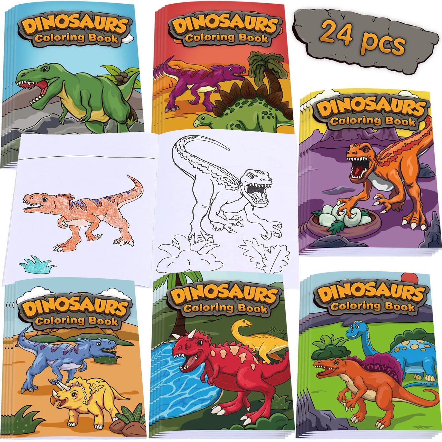Nezyo 24 Pieces Mini Dinosaur Coloring Books Dino Painting Drawing Book Small Color Booklets Party Favors Coloring Pages Designs
