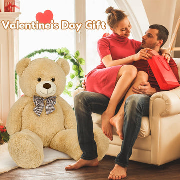 Morismos Giant Teddy Bear Stuffed Animal 4Ft, Big Teddy Bear Plush For Kids, Large Brown Bear For Girlfriend, 47In