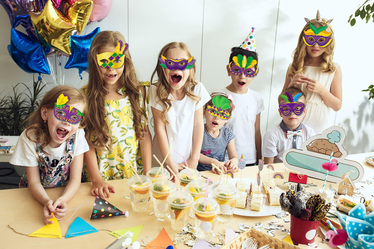 9 Pack Mardi Gras Paper Masks Carnival Parade Face Masks Colorful Cardboard Masks For Mardi Gras Costume Dress Up Accessories Ma