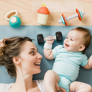 Iplay, Ilearn Baby First Gym Rattle Set, Infant Dumbbell Weights Teething Rattles 3-6-12 Month, Newborn Workout Sensory Stroller Toy, Babies Birthday Shower Gift 5 7 8 9 10 Month Toddler Boy Girl-4Pcs