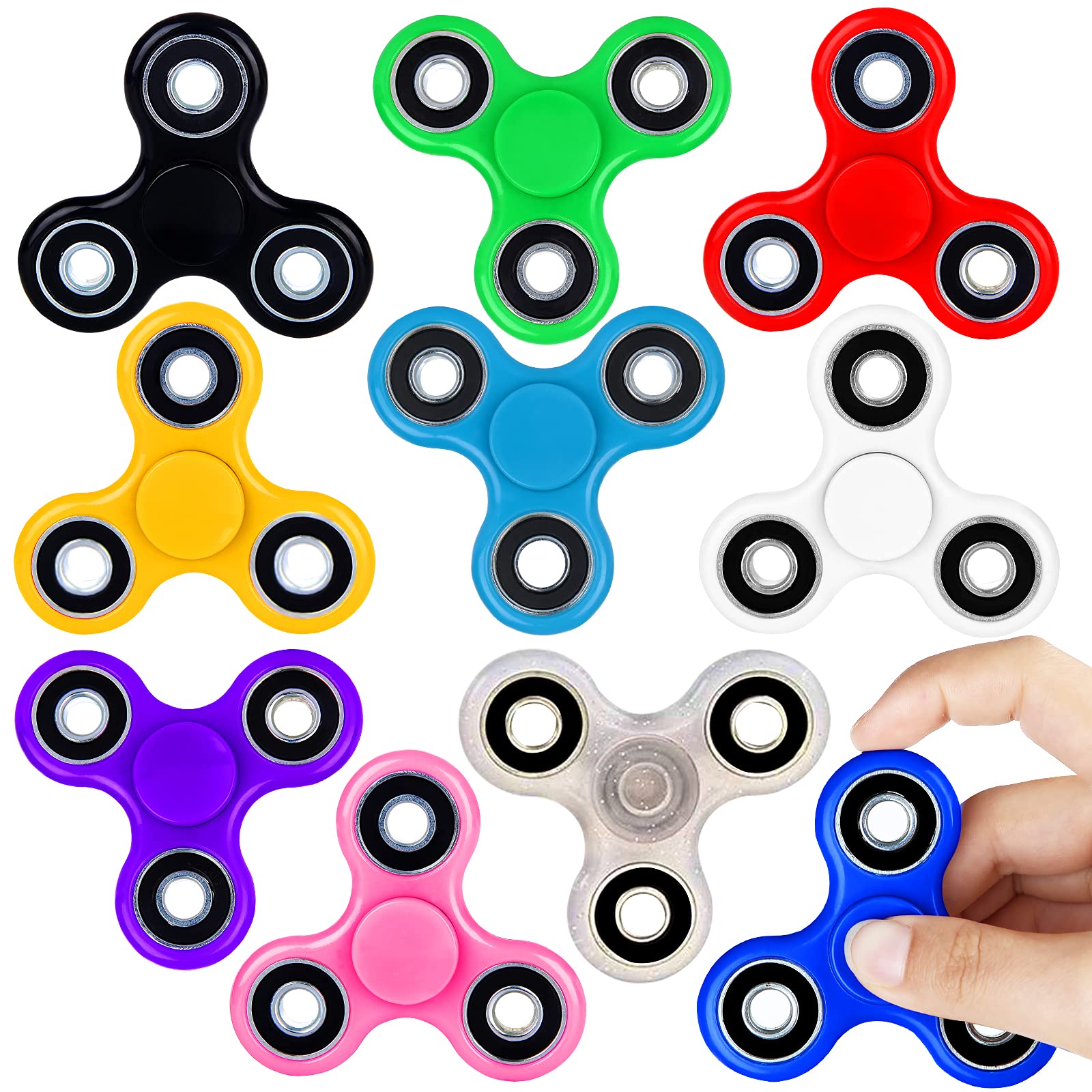 Scione Fidget Spinner Bulk 10 Pack Tri-Spinner Office Desk Classroom Adhd Anti Anxiety Focus Finger Fidget Spinners Stress Relief Toys Gifts For Adults Kids Party Favors Easter Basket Suffers