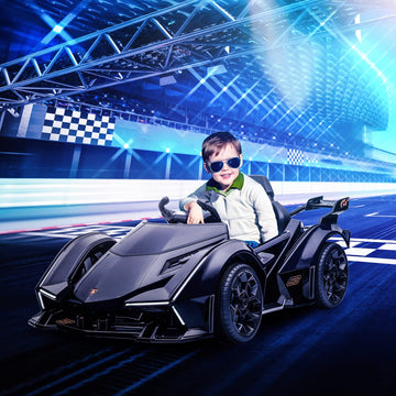 Aosom 12V Electric Ride-On Car, Licensed Lamborghini V12 Vision Gran Turismo Battery-Powered Ride-On Toy With Remote Control, Bluetooth, Music, Led Lights, For 3-6 Year Old Boys And Girls, Black