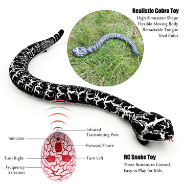 Tipmant Realistic Remote Control Snake Rc Animal Toy Crawling Electric Electronic Battery Powered Honored For Kids Cat Halloween Christmas Prank Birthday Gifts (Black)