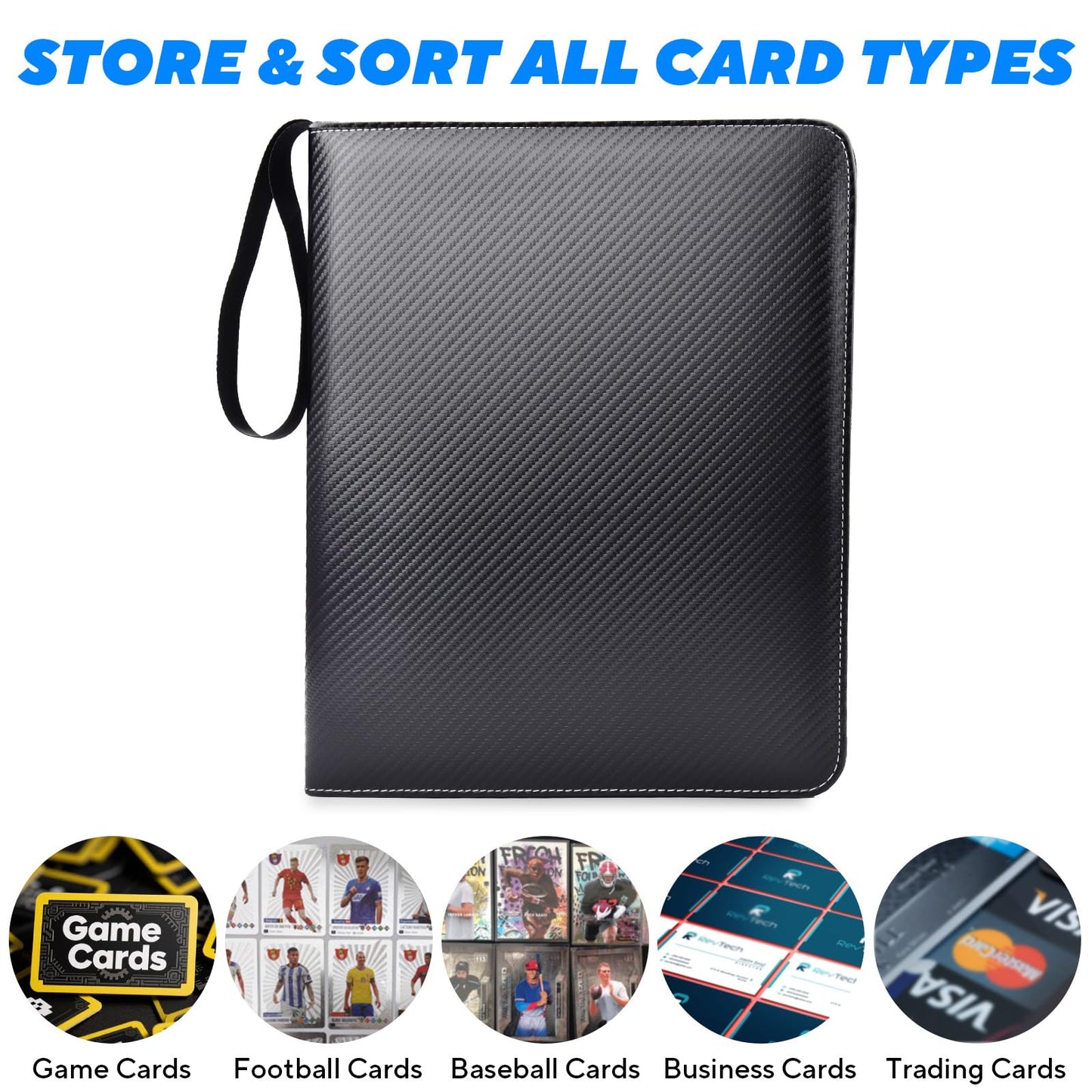ULLTOON Portable 9-Pocket Trading Card Binder  Holds 990 Cards with 55 Removable Double-Sided Sleeves  Baseball Card Binder Card Storage Organizer Album for Boys  Girls  Sports & Game Cards