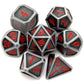 Haxtec Ancient Silver Metal DND Dice Set D&D 7PCS Large Rounded Antiue Iron RPG Dice Red Numbers for Dungeons and Dragons TTRPG 