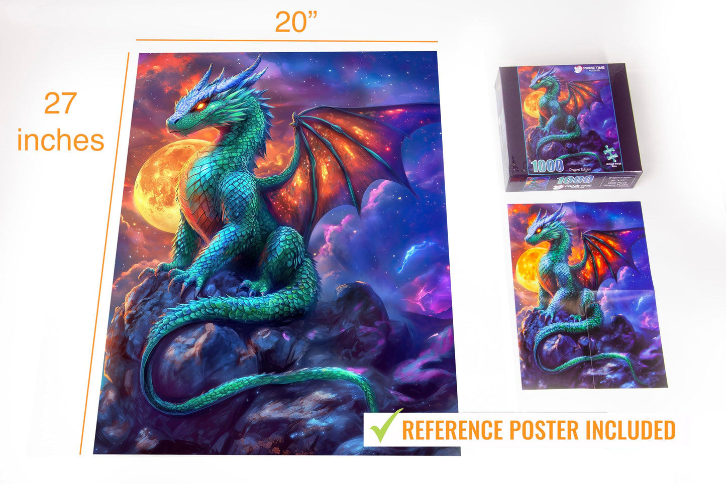 Prime Time Puzzles 1000 Piece Jigsaw Puzzle For Adults - Gothic Fantasy Dragon Under The Moonlight - Challenging Puzzle Perfect