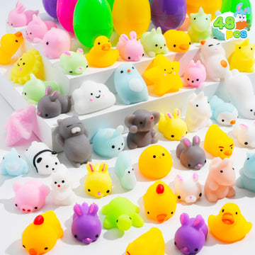 Joyin 48 Pcs Easter Prefilled Eggs With Mochi Squishy Toys, Cute Stress Reliever Squishy Toy For Easter Egg Hunt, Kids Party Fav