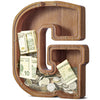 Customized Name Large Wooden Piggy Bank For Kids Boys Girls Alphabets Letter A-Z Coins Bills Money Change Bank Box Initial On Clear Cover (Laser Engraved) (Alphabet-G, Initial-12)