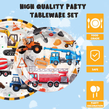 Wernnsai Construction Party Supplies - 48Pcs Dump Truck Themed Party Tableware Set Disposable Dinner Dessert Plates And Napkins For Boys Kids Baby Shower Excavator Birthday Party Serves 16 Guests