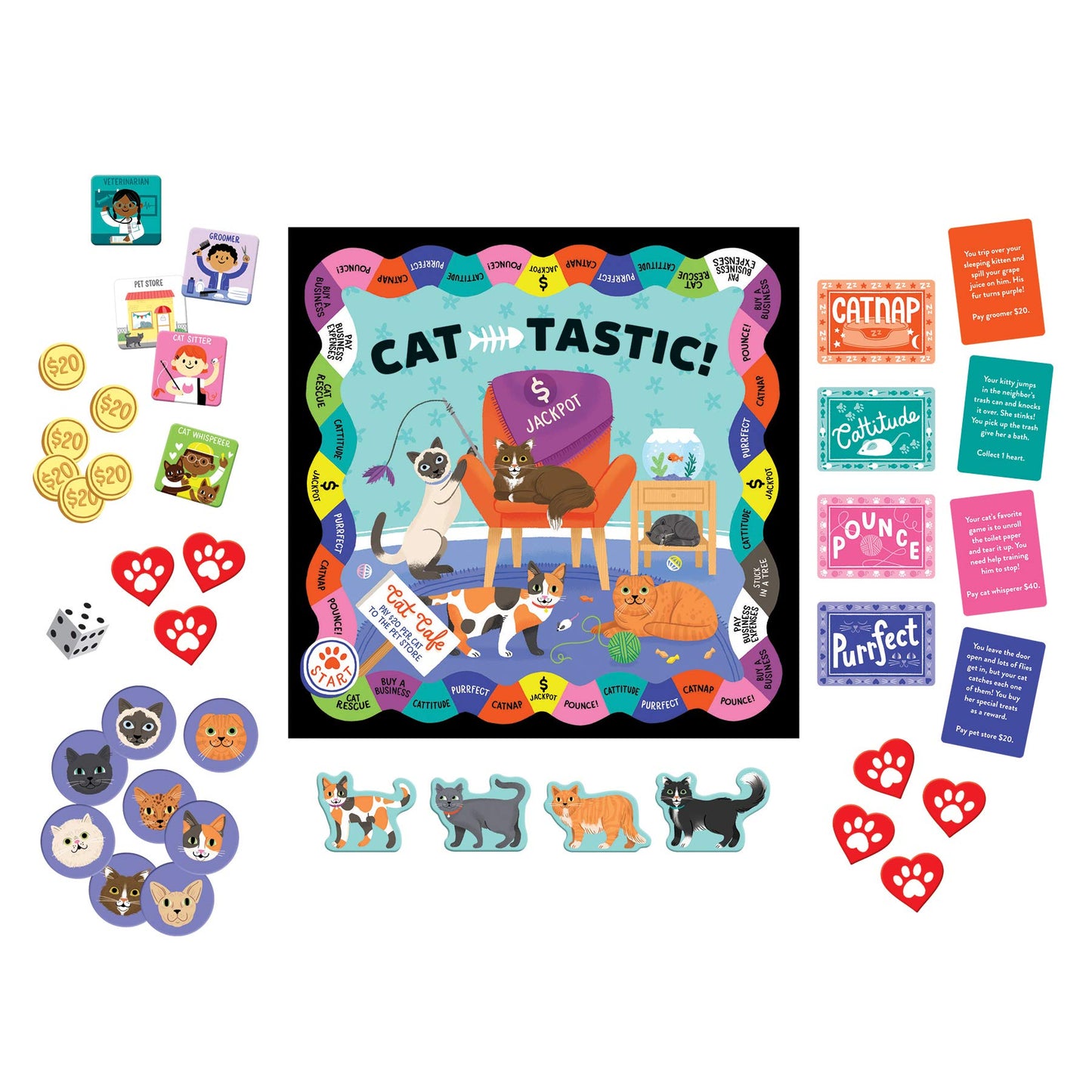 Mudpuppy Cat-Tastic! Board Game for 2-4 Players, Teaches Cat Care Skills, Multicolor, Model 9780735365377, Ideal for Ages 6+