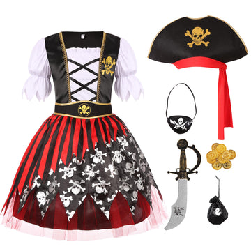 Cuteshower Girls Pirate Costume For Kids Halloween Dress Up Pirate Pretend Cosplay 5-7 Years