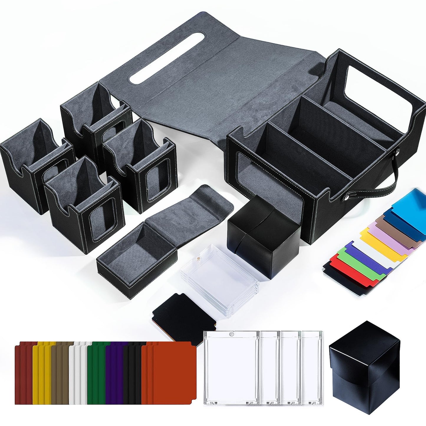 ArtBoutiq Commander Deck Box for MTG  6-Deck Modular Card Case with Dice Tray Holds 600+ Double-sleeved Cards  Removable Trading Cards Storage Box with 35PT Magnetic Card Holders for TCG  Black