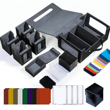 ArtBoutiq Commander Deck Box for MTG  6-Deck Modular Card Case with Dice Tray Holds 600+ Double-sleeved Cards  Removable Trading Cards Storage Box with 35PT Magnetic Card Holders for TCG  Black