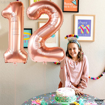 Huge, Rose Gold 12 Balloon Number - 40 Inch, Number 12 Balloons For Birthdays | 12 Birthday Balloon, 12Th Birthday Decorations For Girls | 12 Birthday Decorations For A Girl, 12 Year Old Balloons Girl