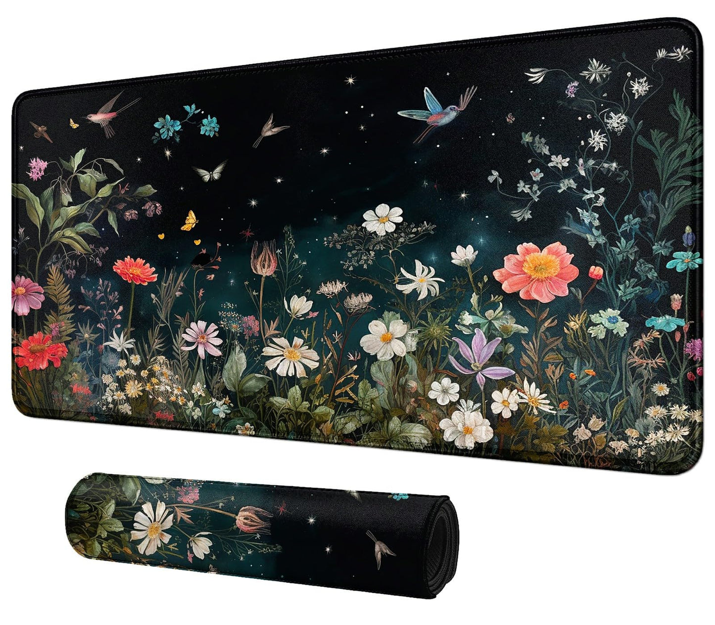 DIGTIALL Card Mat for MTG & TCG Playmat Mouse Pad 24 x 14 Game Mat for MTG RPG CCG Trading Card Game Playmats Table Mat Perfect for Card Games Video Games Computer Office Flowers Grass and Birds