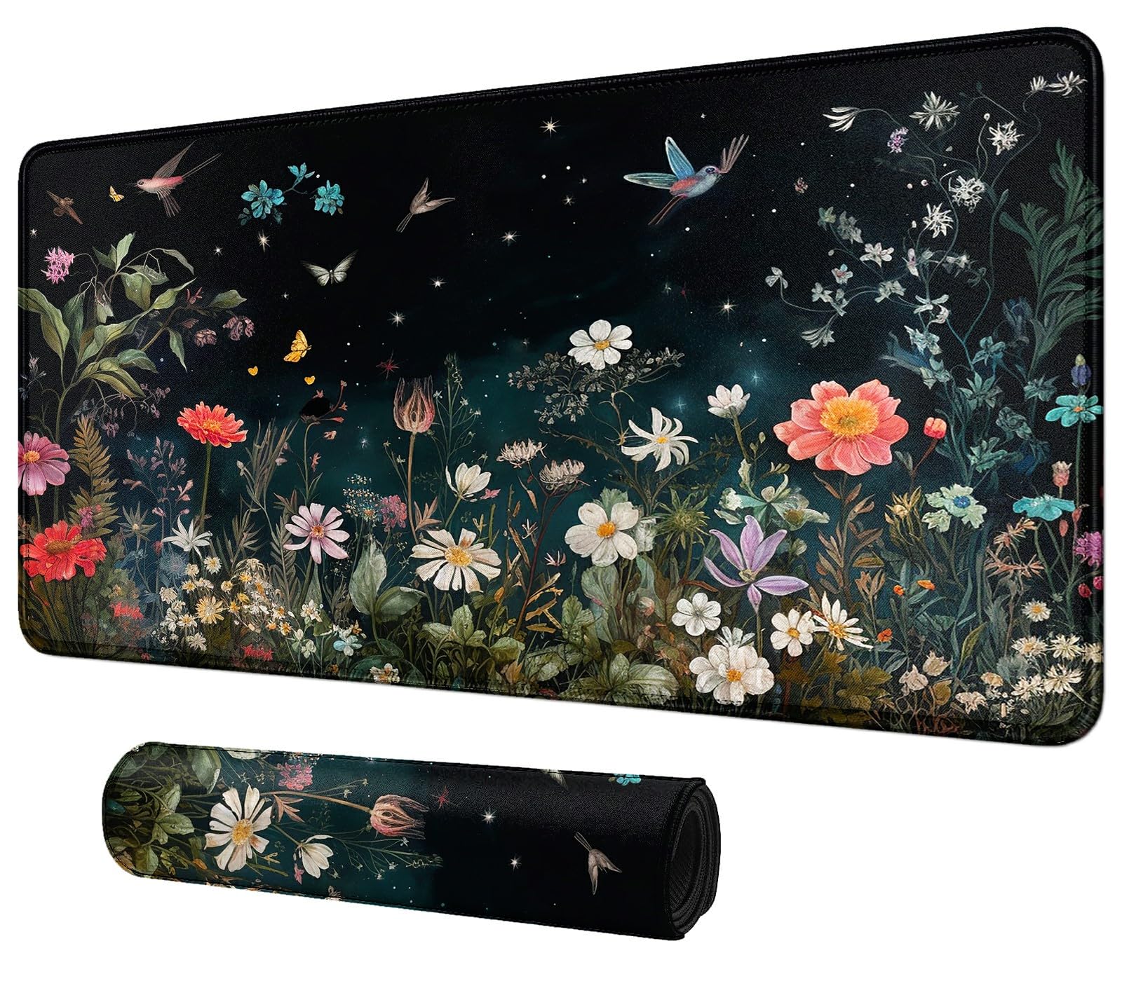 DIGTIALL Card Mat for MTG & TCG Playmat Mouse Pad 24 x 14 Game Mat for MTG RPG CCG Trading Card Game Playmats Table Mat Perfect for Card Games Video Games Computer Office Flowers Grass and Birds