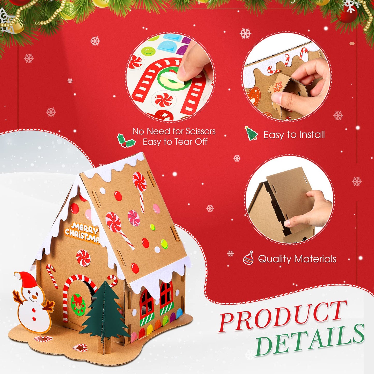 6 Sets Christmas Gingerbread House Kit Christmas Crafts for Kids Mini Christmas Cardboard Make-a-Gingerbread House Craft for Boy