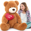 MaoGoLan Big Teddy Bear 4.3ft Dark Brown Plush Toy with Red Heart, Large Stuffed Animal Gift for Kids, Girlfriend, Boyfriend