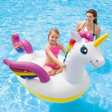 Intex Durable Premium Raft Grade Vinyl Unicorn Inflatable Ride On Pool Float With 2 Heavy Duty Handles And Repair Patch, Multicolor