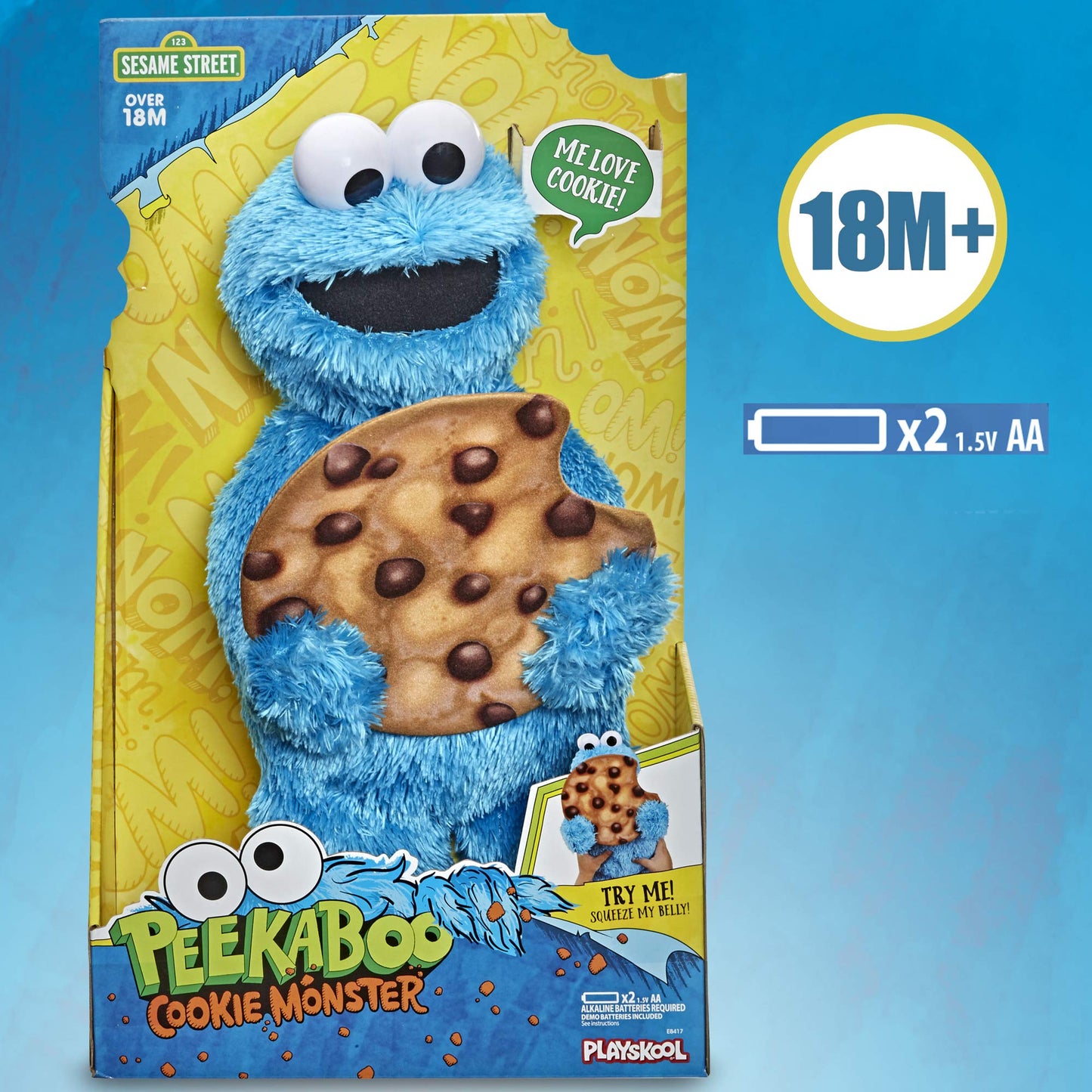 Sesame Street Peekaboo Cookie Monster Talking 13-Inch Plush Toy For Toddlers, Kids 18 Months & Up, Blue