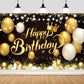 YinQin 180x120 cm Black Gold Happy Birthday Party Backdrops Cloth 71x47 in. Glitter Black Gold Happy Birthday Photography Backgr