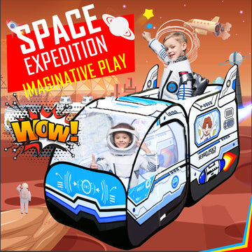 Kids Pop Up Play Tent - Spaceship Indoor Outdoor Rocket Ship Playhouse Tent Games Party Children Foldable Tent Birthday Toy For