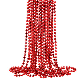 ZZYFGH 33'' 7mm Metallic Red Bead Necklace Bulk, Mardi Gras Round Beaded Necklaces for Valentines Wedding Birthday Mardi Gras Ch