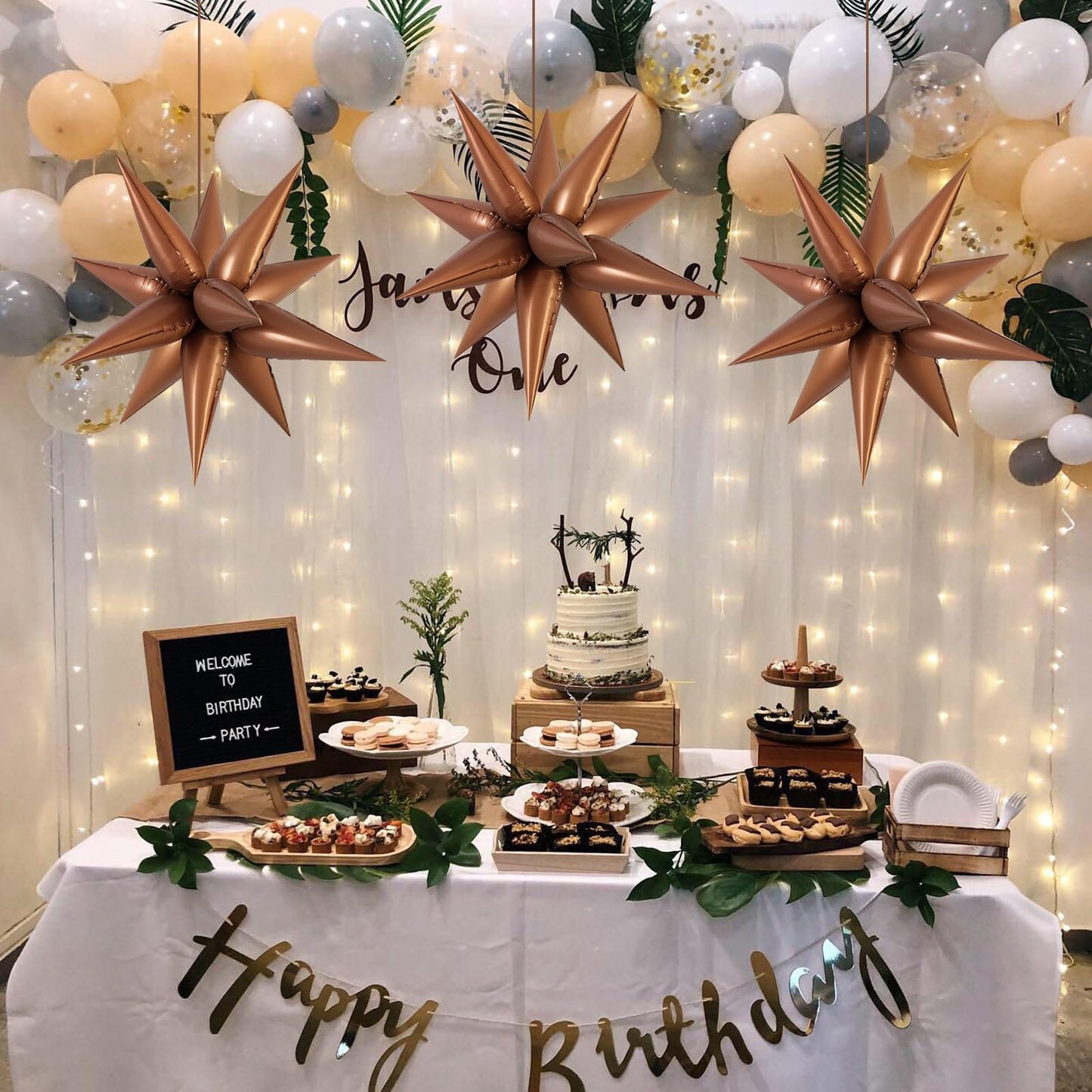 60 Pcs Chocolate Color Star Balloons Foil Starburst Balloons Explosion 12 Point Cone Balloons Large For Wedding Anniversary Back