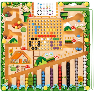 Montessori Magnetic Maze Board - Wooden Drawing Board with Magnetic Beads for 3+ Year Old Kids - Educational Learning Toys