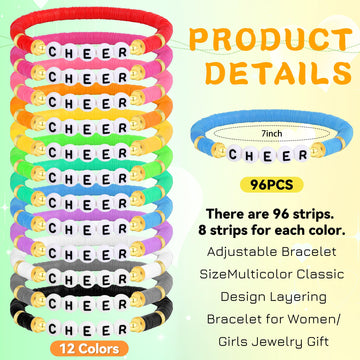 Luyi 96 Pcs Cheer Bracelets For Team Cheer Gifts Cheerleader Gifts Set For Cheer Stuff Women Preppy Heishi Beaded Friendship Y2K