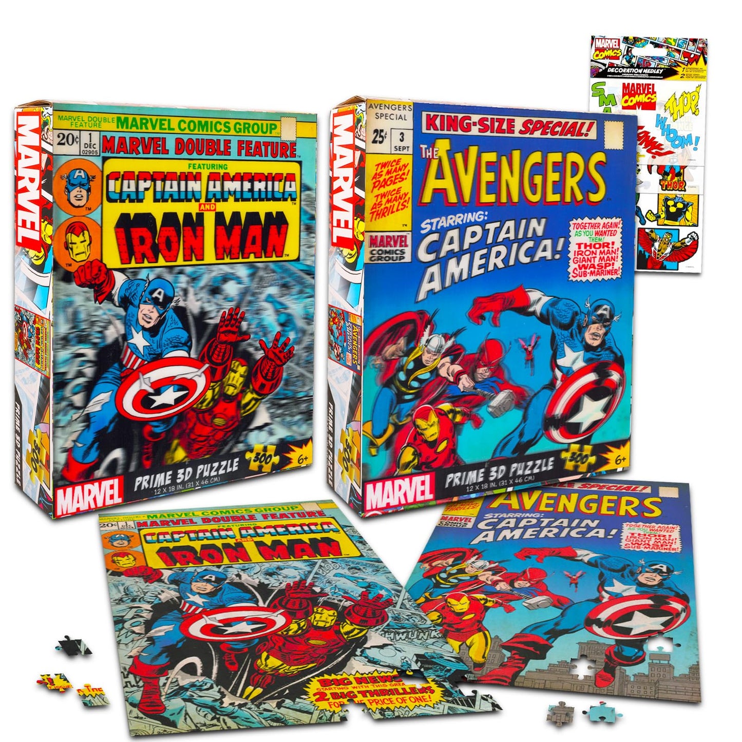 Avengers Puzzles - Captain America & Iron Man 2x300pc Sets Plus Stickers | Marvel Superhero Puzzles for Kids  Teens & mature-themeds