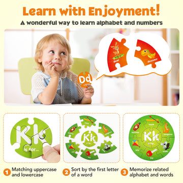 Synarry Number And Alphabet Puzzles For Kids Ages 4-6, Alphabet Learning Toys For Kids Ages 3-5, Abc Puzzles Preschool Learning Activities Educational Toys Gifts For 3 4 5 6 7 8 Year Old Boys Girls